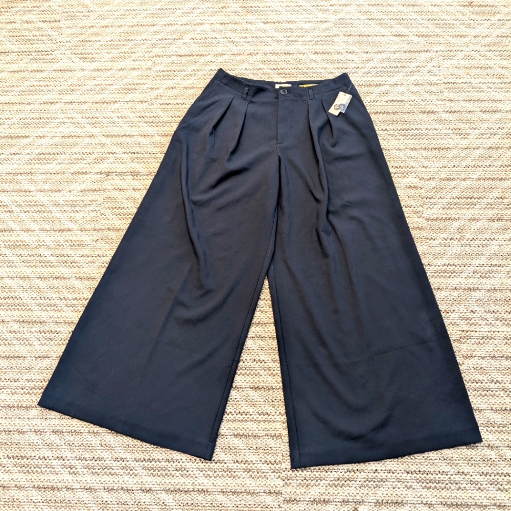 NWT Maeve Extra Wide Leg Pleated Dress Pants Trousers Navy Women 14 High Rise